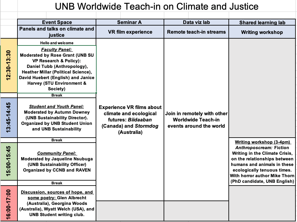 Schedule UNB Worldwide Teach-in on Climate and Justice